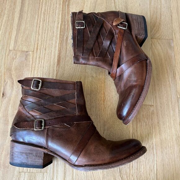 Freebird By Steven Sammi Brown Leather Ankle Boots Size 8 western‎ rodeo cowgirl - Picture 7 of 12